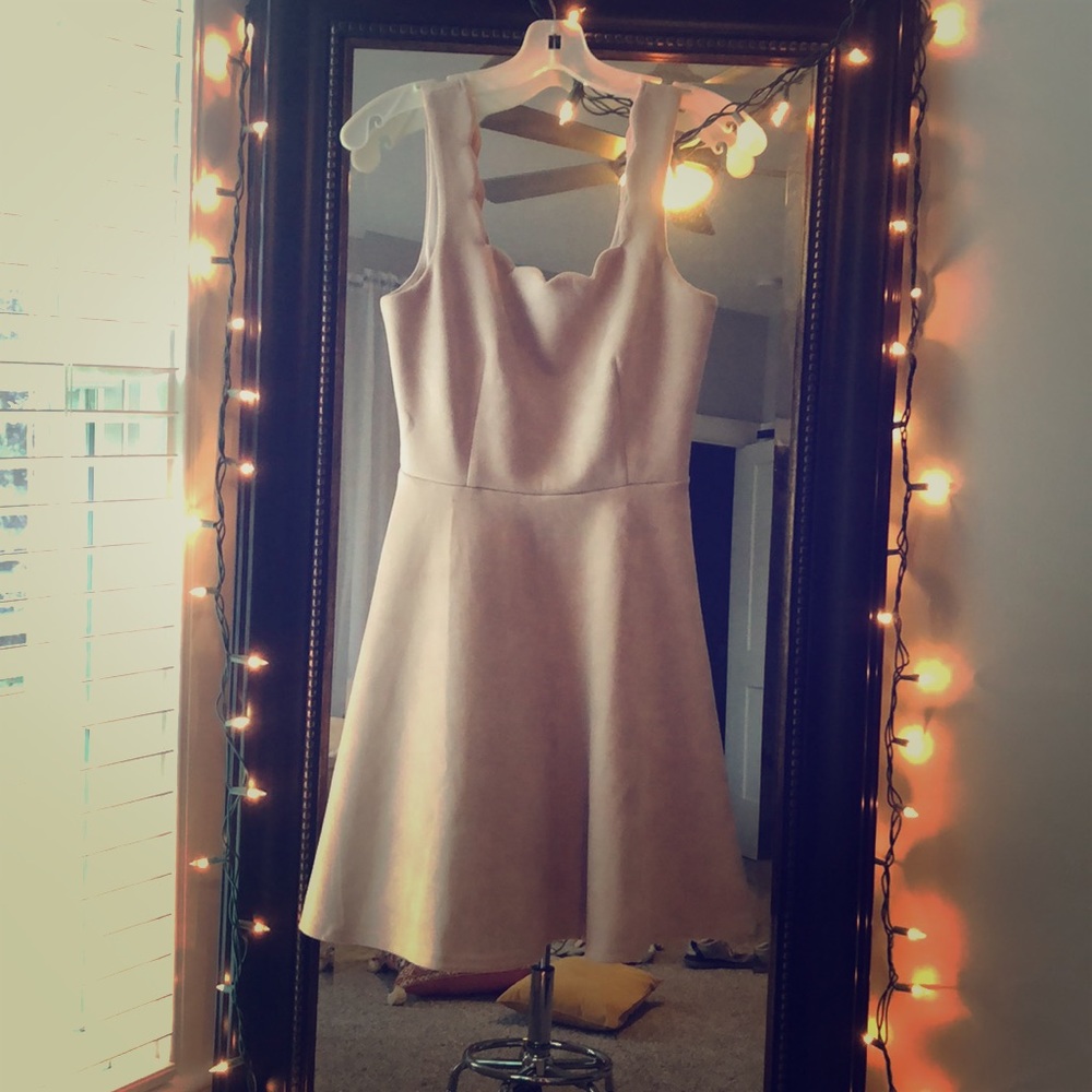 Scalloped Light Pink  Velvet Dress